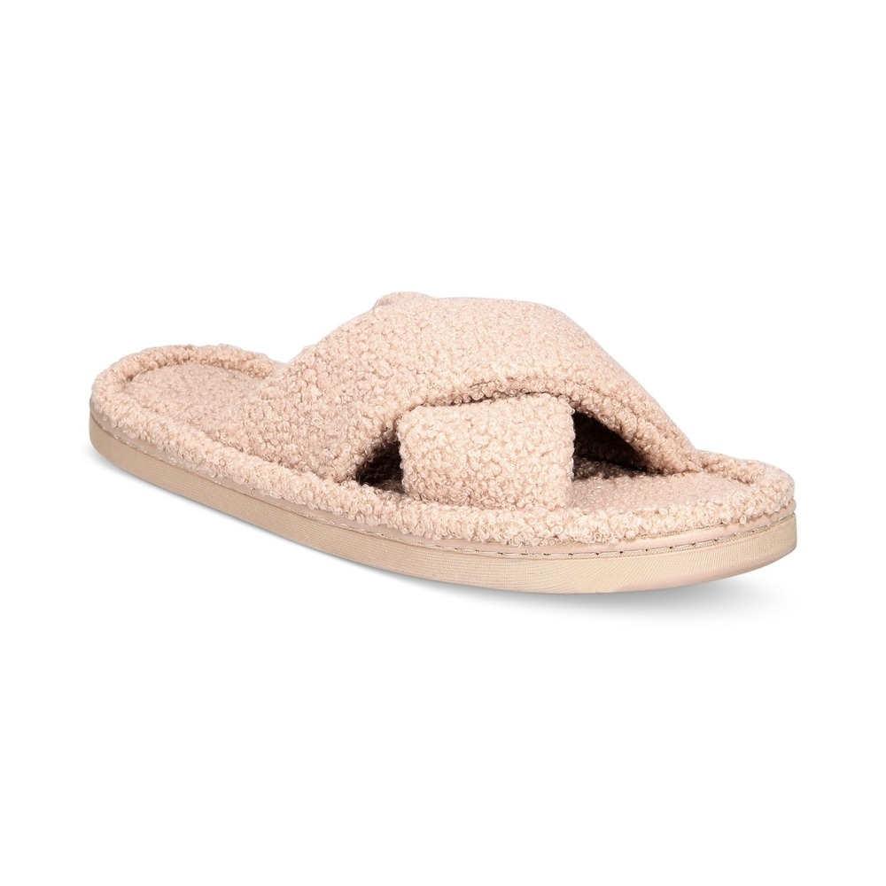 Jenni Faux-Sherpa Cross-Strap Slide Boxed Slippers - Toffee Candy - Size S 5/6